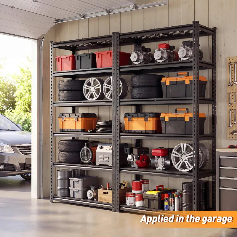 Reibii Heavy Duty Storage Shelves, Adjustable Steel Garage Shelves,Metal Shelving Rack for Garage, Warehouse, Basement, Workshop