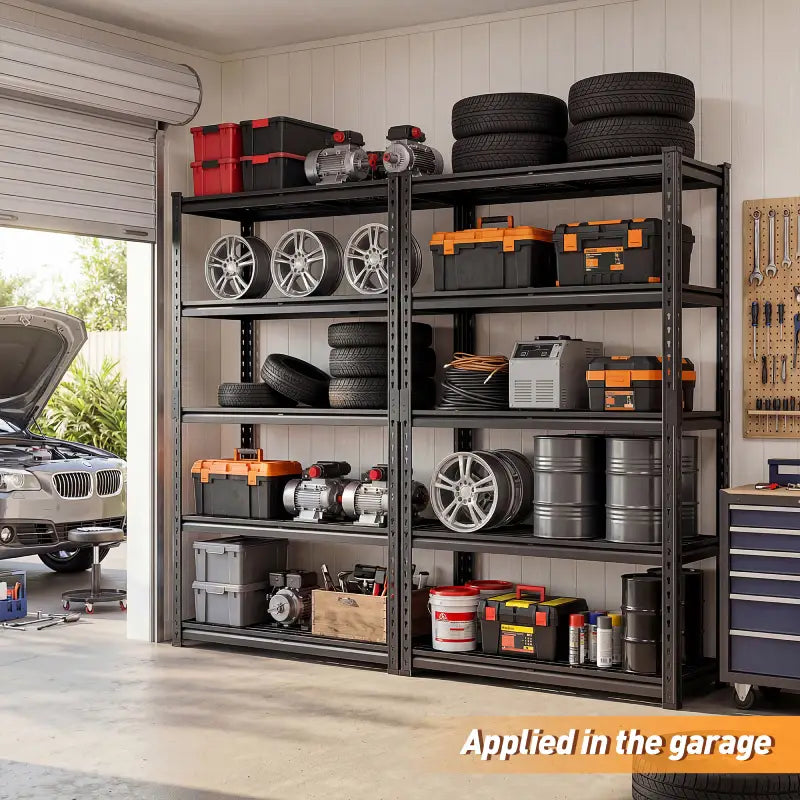 Reibii Heavy Duty Storage Shelves, Adjustable Steel Garage Shelves,Metal Shelving Rack for Garage, Warehouse, Basement, Workshop