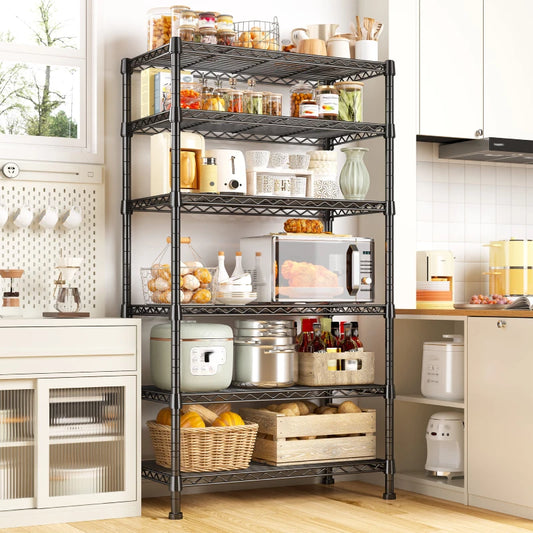 REIBII 6-Tier Storage Shelves Metal Shelving, 1000 LBS Load Capacity Adjustable Metal Wire Rack for Pantry Bathroom Kitchen Garage Outdoor 800