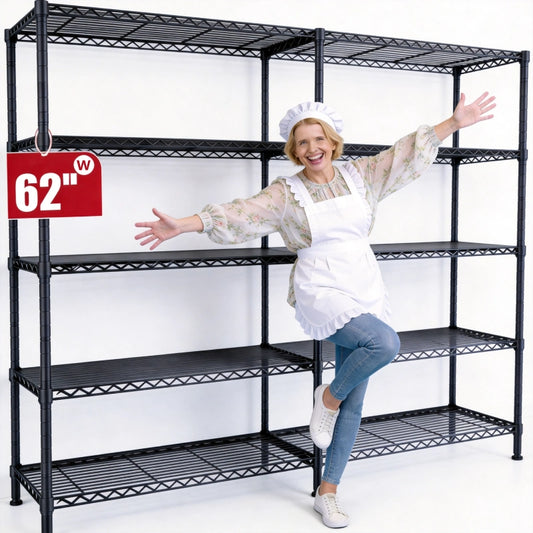 REIBII 62" W Wire Shelving Units Load 1550lbs, 5-Tier Metal L Shaped Shelves, Adjustable Shelving Rack for Pantry Kitchen Closet 800