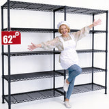 REIBII 62"W Wire Shelving Units Load 1550LBS, 5-Tier Metal L Shaped Shelves, Adjustable Shelving Rack for Pantry Kitchen Closet