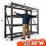 Reibii  5000lbs Garage Shelving Heavy Duty 4-Tier Metal Adjustable Storage Shelves for Warehouse, Workshop, Basement, Industrial Organization, 60" W X 18" D X 72" H