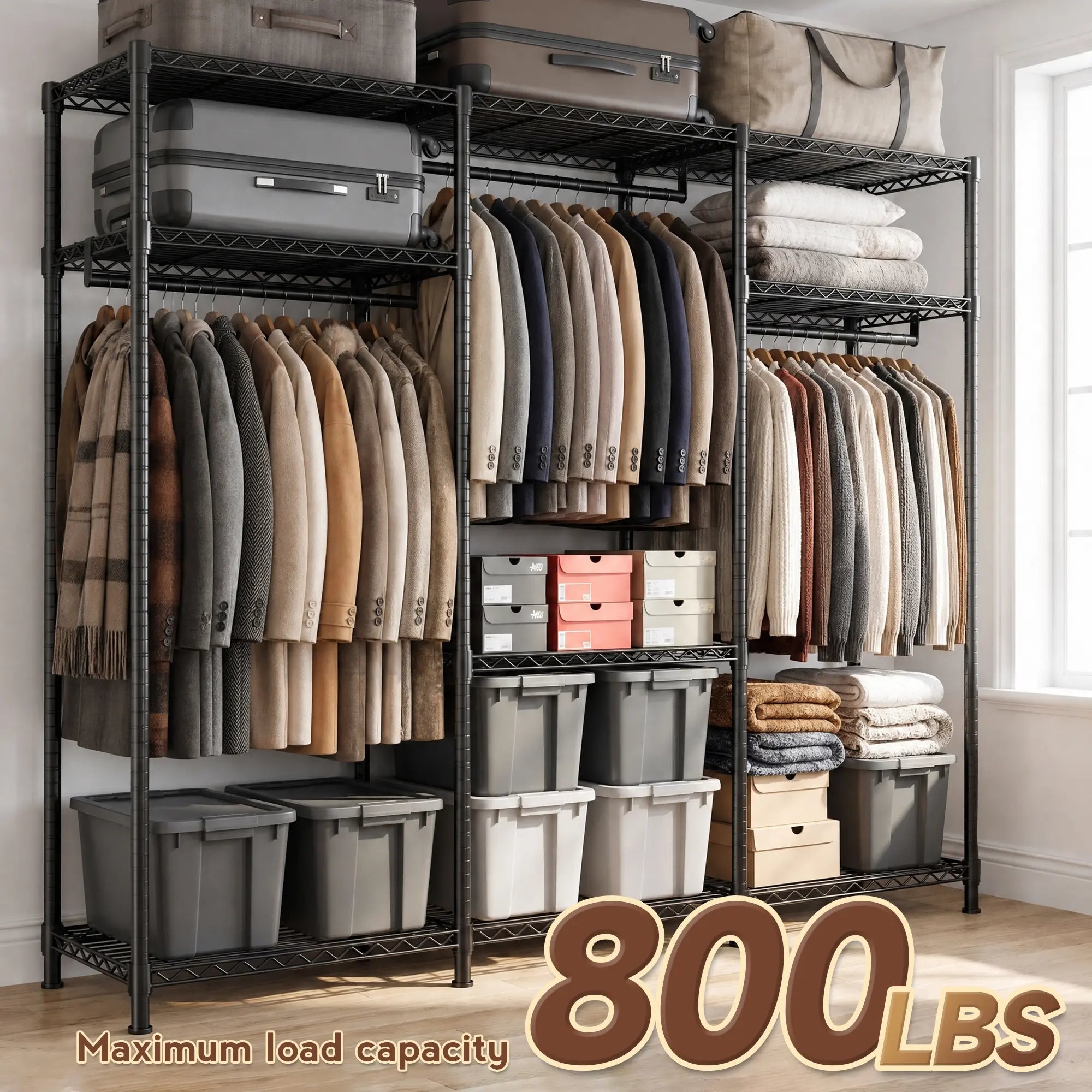 Raybee 75.5"H Heavy Duty Clothes Rack with Cover,800LBS Portable Clothes Rack for Bedroom,Wire Garment Rack