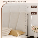 881LBS Metal Bed Frame, Velvet Headboard with Storage, Charging Station & LED Lights