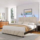881LBS Metal Bed Frame, Velvet Headboard with Storage, Charging Station & LED Lights