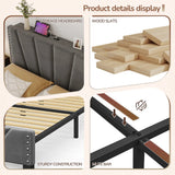 881LBS Metal Bed Frame, Velvet Headboard with Storage, Charging Station & LED Lights
