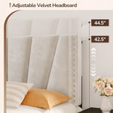 881LBS Metal Bed Frame, Velvet Headboard with Storage, Charging Station & LED Lights