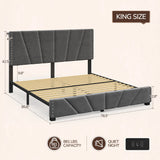 881LBS Metal Bed Frame, Velvet Headboard with Storage, Charging Station & LED Lights