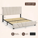 881LBS Metal Bed Frame, Velvet Headboard with Storage, Charging Station & LED Lights