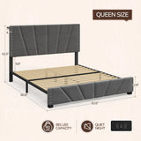881LBS Metal Bed Frame, Velvet Headboard with Storage, Charging Station & LED Lights