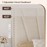 881LBS Metal Bed Frame, Velvet Headboard with Storage, Charging Station & LED Lights