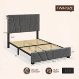 881LBS Metal Bed Frame, Velvet Headboard with Storage, Charging Station & LED Lights