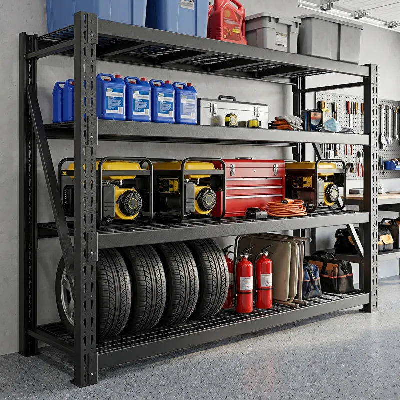Freestanding heavy duty storage shelves provide durable vertical storage solutions for home and commercial spaces.
