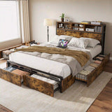 Metal Bed Frame with 6 Storage Drawers & Charging Station, Full/Queen