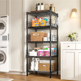 Reibii 5-Tier 18.1" W Metal Wire Storage Shelving Unit, 330 LBS Capacity Adjustable Rack with Side Rails & Hanging Hooks, Multi-Scene Organizer for Kitchen Bathroom Pantry Garage Laundry Room