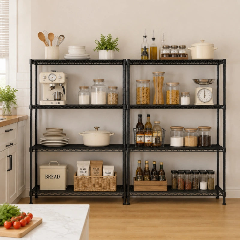 Reibii 4‑Shelf Steel Wire Shelving Unit Adjustable Metal Storage Rack for Kitchen Pantry Closet Dorm Bedroom Organization