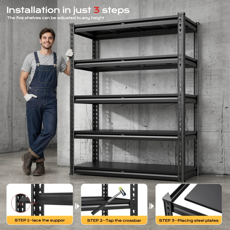 Easy assembly metal shelving unit allows quick setup without complicated installation, creating a strong storage system.