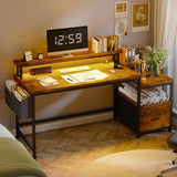 57"W Gaming Computer Desk with Monitor Stand Shelves, Modern Office Desk with Drawers