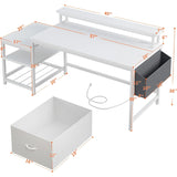 57"W Gaming Computer Desk with Monitor Stand Shelves, Modern Office Desk with Drawers