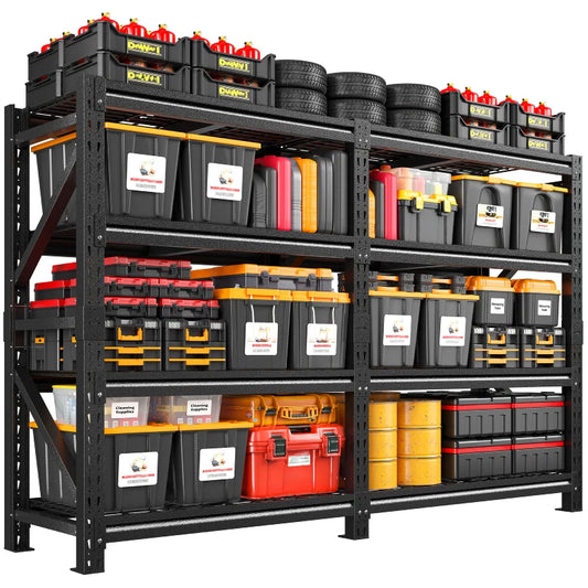 REIBII 86.6"W Heavy‑Duty 4‑Tier Industrial Metal Storage Shelving, 6400 LBS Total Load, Dense Grid Deck, Adjustable Shelves for Garage Warehouse Workshop 800