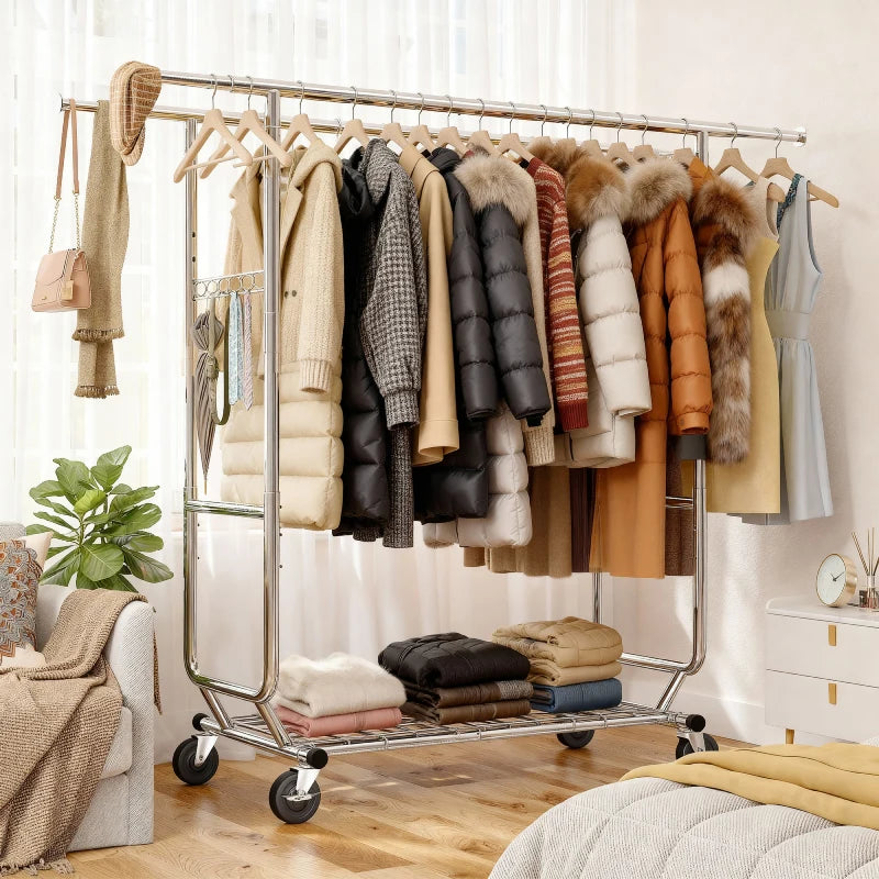 Raybee 75"W x 68"H Double Rolling Clothes Rack with Wheels,650LBS Heavy-Duty Commercial Garment Rack, For Bedroom