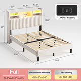 Reibii Multi-Tier Storage Upholstered Bed Frame with Velvet Headboard, LED Lights & Charging Station, Noise-Free, No Box Spring Needed