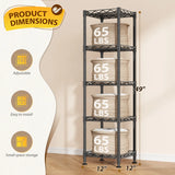 Reibii 12" Narrow 5-Tier Wire Shelving Unit, Metal Storage Rack for Closet, Bathroom & Kitchen