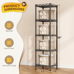 Reibii 12" Slim 5-Tier Adjustable Wire Shelving Unit, Space-Saving Rustproof Metal Storage Rack for Closet, Bathroom, Kitchen, Pantry & Small Apartments