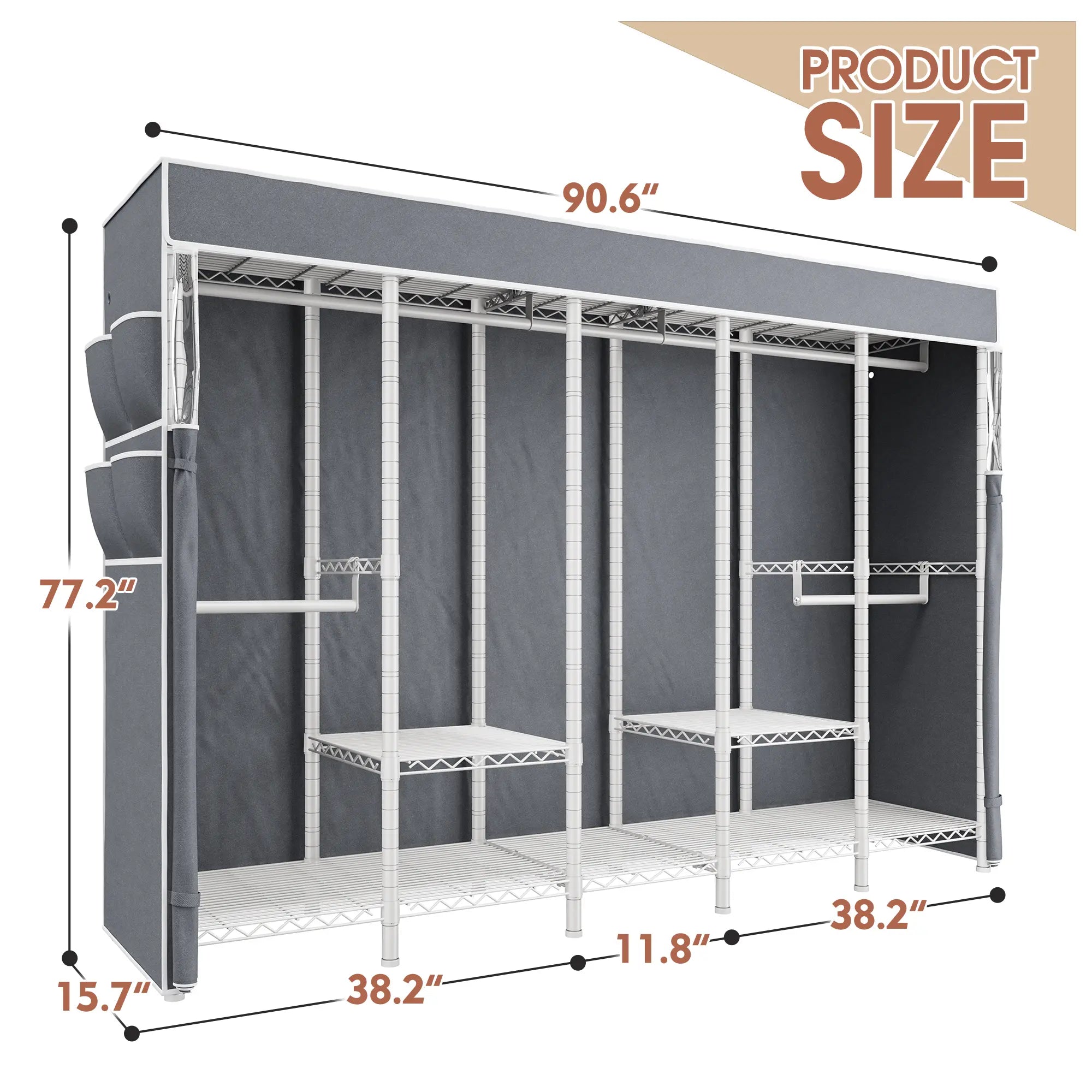 Raybee 90.6"W Heavy Duty Clothes Rack with Cover, 1200lbs Freestanding Garment Rack for Bedroom
