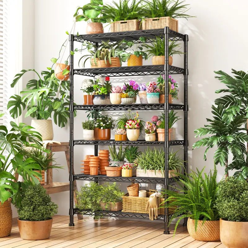outdoor metal plant racks REIBII 6-Tier Wire Shelving Units, 1000lbs Metal Wire Rack, Adjustable Pantry Shelf, Outdoor Metal Shelves