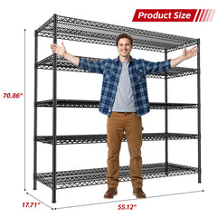 Reibii 55.5"W Wire Shelves,3200 lbs Heavy Duty Storage Shelves, Metal Shelves for Garage Kitchen Basement