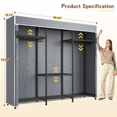 Raybee 75.5"H Heavy Duty Clothes Rack with Cover,800LBS Portable Clothes Rack for Bedroom,Wire Garment Rack