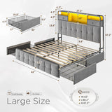 EnHomee Queen Bed Frame with 4 Storage Drawers,Upholstered Headboard Built in Charging Station