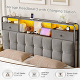 EnHomee Queen Bed Frame with 4 Storage Drawers,Upholstered Headboard Built in Charging Station