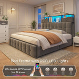 EnHomee Queen Bed Frame with 4 Storage Drawers,Upholstered Headboard Built in Charging Station