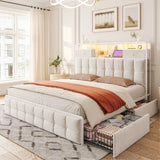 EnHomee Queen Bed Frame with 4 Storage Drawers,Upholstered Headboard Built in Charging Station