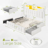 EnHomee Queen Bed Frame with 4 Storage Drawers,Upholstered Headboard Built in Charging Station