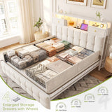 EnHomee Queen Bed Frame with 4 Storage Drawers,Upholstered Headboard Built in Charging Station