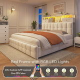 EnHomee Queen Bed Frame with 4 Storage Drawers,Upholstered Headboard Built in Charging Station