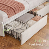 EnHomee Queen Bed Frame with 4 Storage Drawers,Upholstered Headboard Built in Charging Station