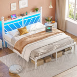 REIBII Metal Platform Bed Frame with LED Headboard, 882 LBS Heavy-Duty Support, 12" Under-Bed Storage, Noise-Reducing Design, No Box Spring Needed