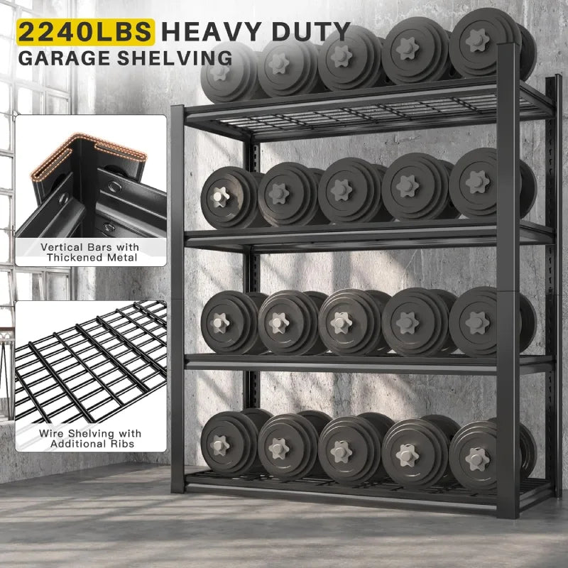 REIBII 40"W Garage Shelving, 2240LBS Heavy Duty & Adjustable Metal Shelving Unit, 40"W x 59.5"H x 19.5"D