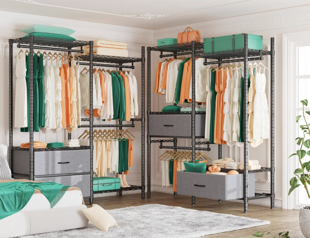 REIBII Clothes Rack With Drawers, Freestanding & Portable Closet