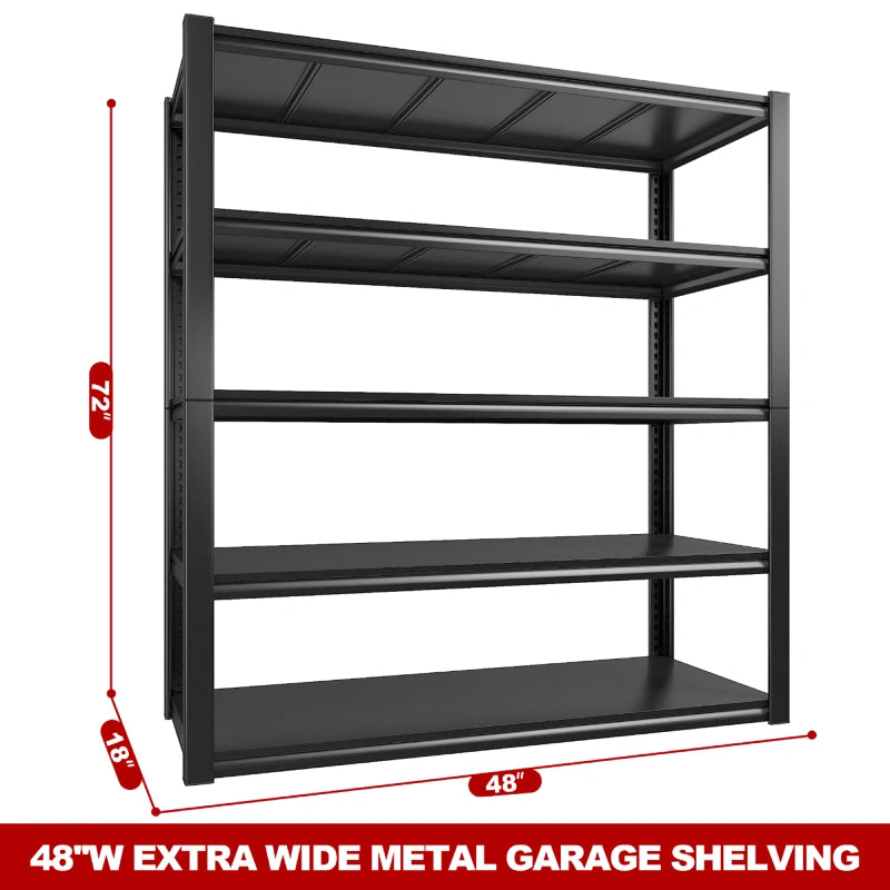 REIBII 48"W Garage Shelving, 5 Tier 2500 Lbs Metal Shelves, Steel Heavy Duty Shelving for Industrial, Basement