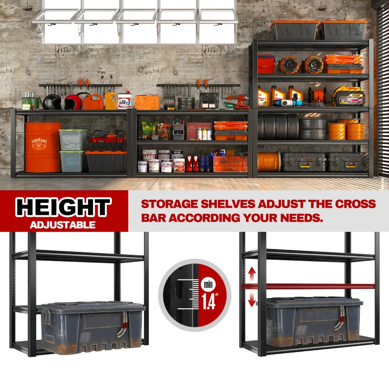 REIBII 48"W Garage Shelving, 5 Tier 2500 Lbs Metal Shelves, Steel Heavy Duty Shelving for Industrial, Basement