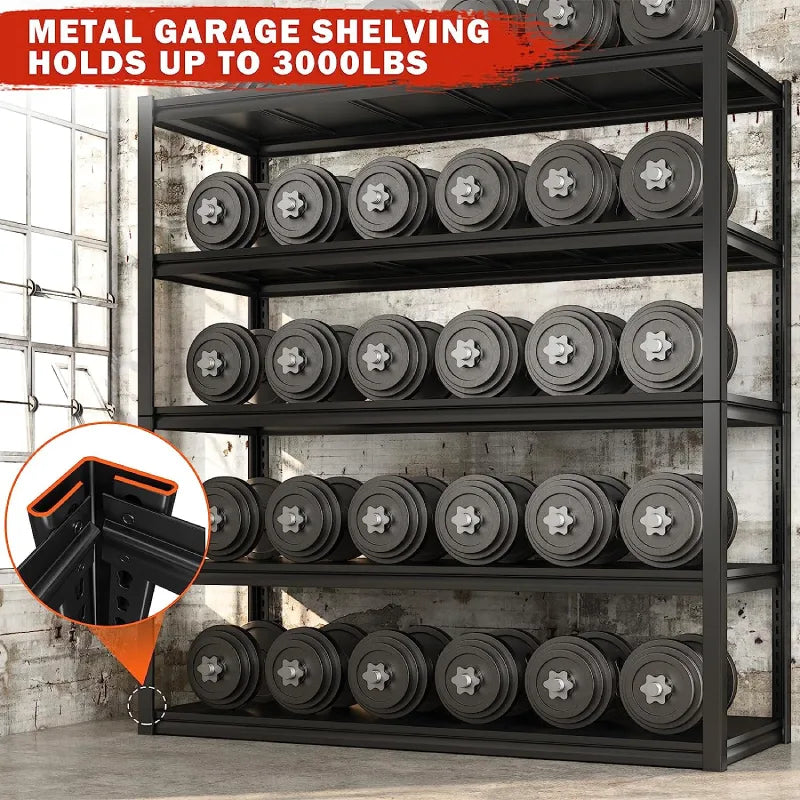 REIBII 48" Wide Garage Shelving Heavy Duty, 3000lbs Steel Garage Storage Shelves, Adjustable Metal Shelving, Industrial Storage Rack