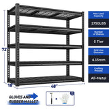 REIBII 5-Tier 48" W Metal Storage Shelves,2750LBS Adjustable Garage Shelving, For Basement, Warehouse, Workshop