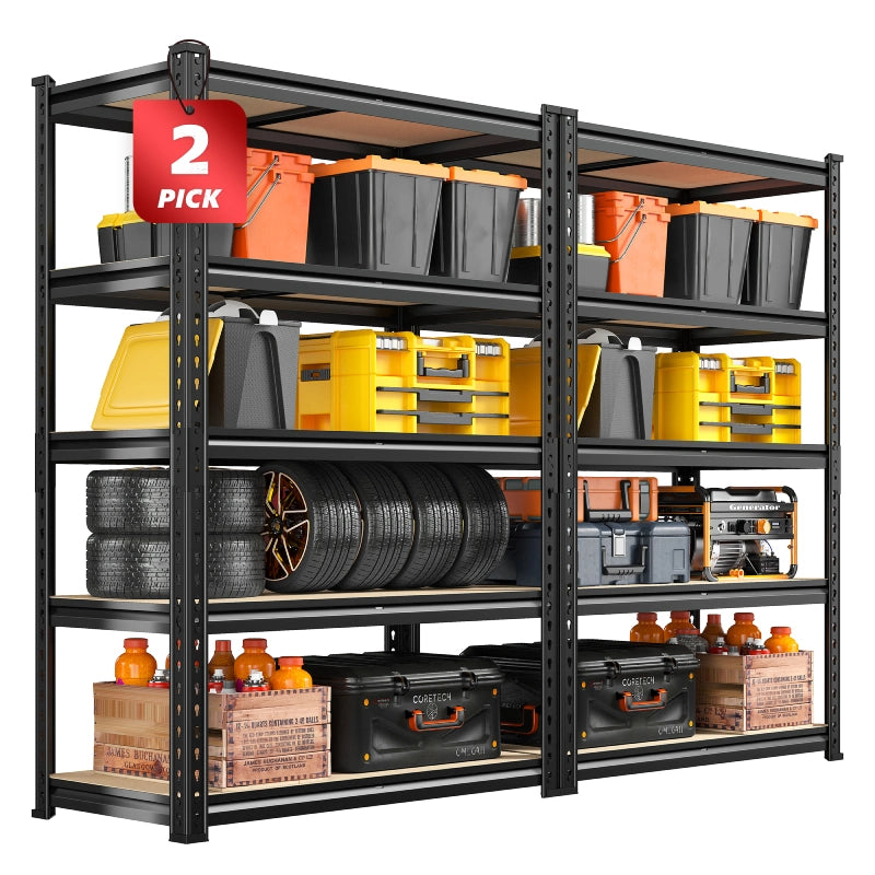 REIBII Set of 2 Metal Storage Shelves, 27.6”W 5 Tier Shelving Unit Adjustable, 2000LBS Storage Rack for Pantry Kitchen Commercial