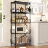 Reibii 21.7"W Wire Shelving Units, 5-Tier Adjustable Metal Shelves with 5 Hooks & Shelf Liners, Storage Rack for Pantry Bathroom Dorm