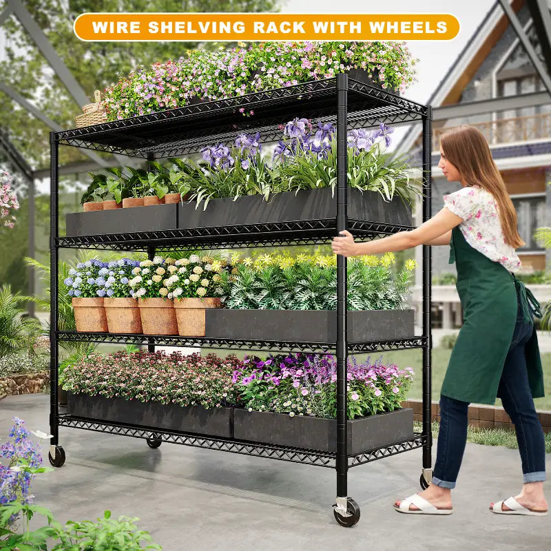 REIBII 55.5"W Wire Shelving Unit with Wheels, 2500LBS Heavy Duty Metal Storage Shelves for Pantry Kitchen